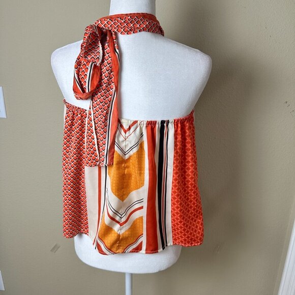 BANANA REPUBLIC Mixed Print Silky Satin Halter Top Size Small Petite - Picture 4 of 9